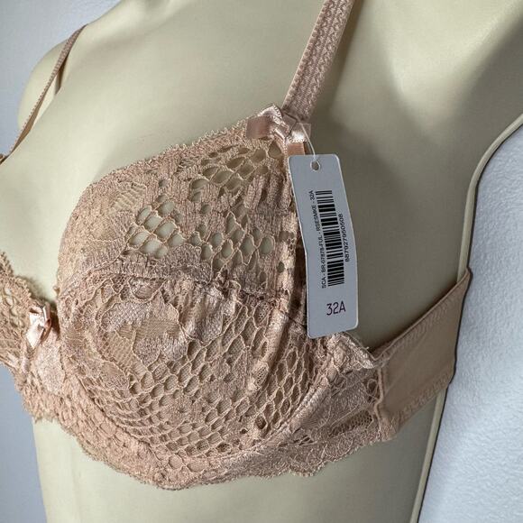 Adore Me Cinthia Unlined Rose Lace Bra Beige Sz. 32A New - Picture 2 of 7